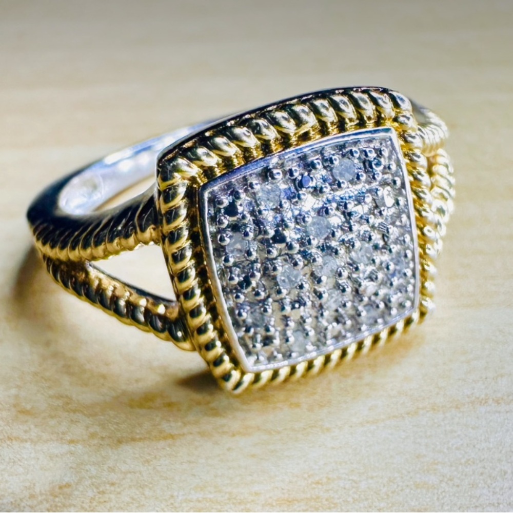 Gold-Tone Pave Square Cocktail Ring